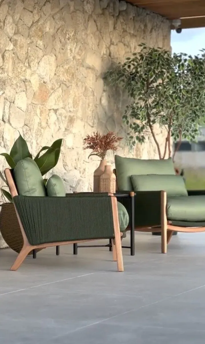 High-end interior of Morada Pôr do Sol with warm materials and connection to the pool