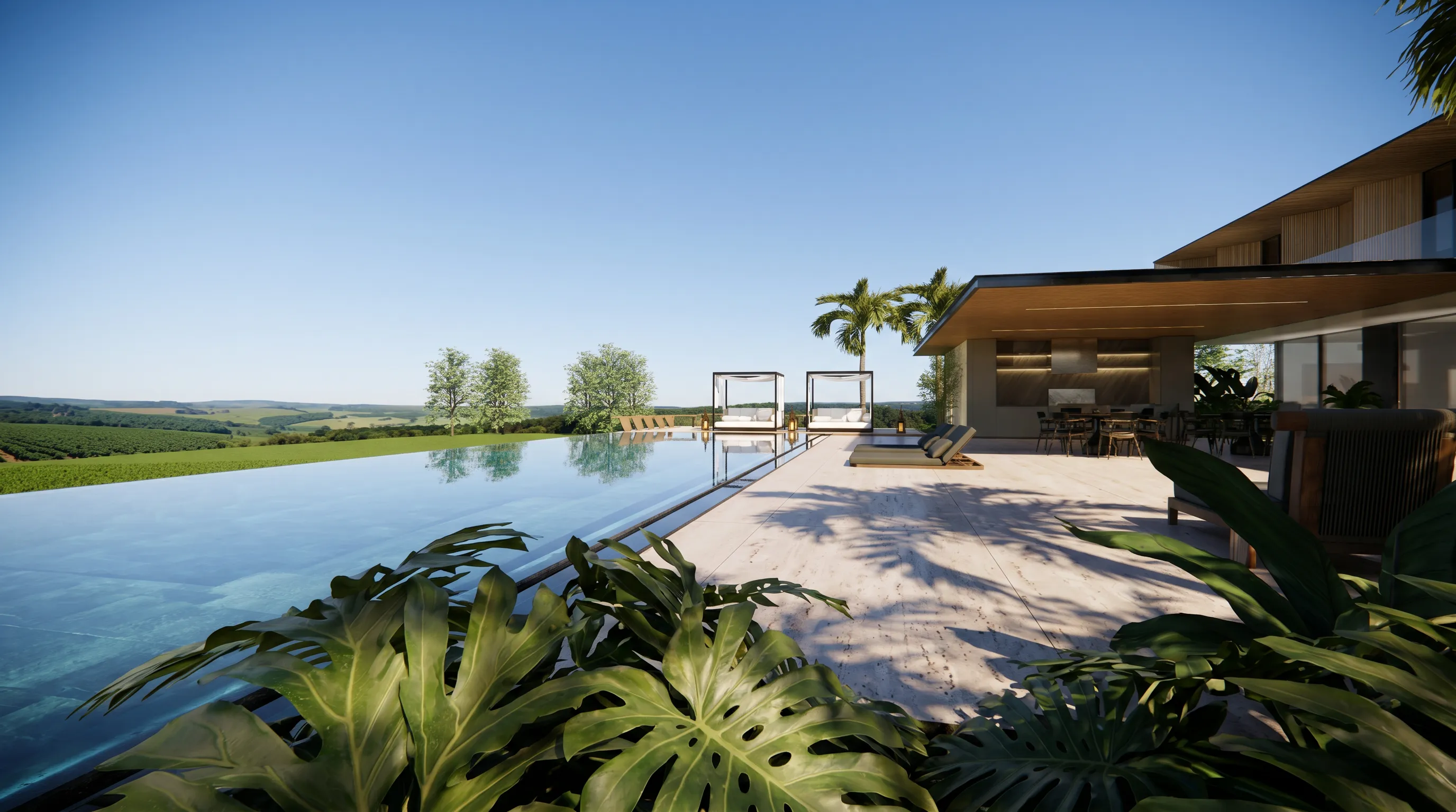 Piscina panorâmica da Casa Otel, residência contemporânea de alto padrão em Porto Feliz com integração à natureza